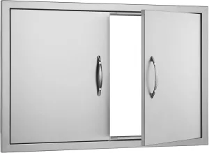Happybuy 33x22 Inch BBQ Access Door, Double Outdoor Kitchen Door, Stainless Steel Flush Mount, Wall Vertical Door with Handles for BBQ Island & Grilling Station