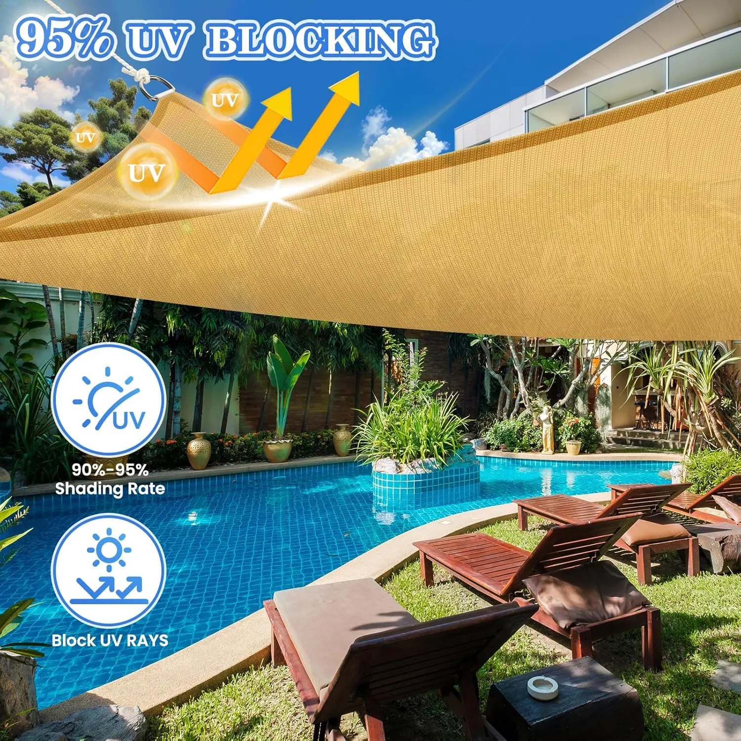 HappyTrends Sun Shades Outdoor Patio,Heavy Duty Shade Sail UV Protection Beach Canopy,Tear and Rust Resistant Wind Sail for Yard Deck Lawn Garden Triangle Sunshade(1 6' X 1 6' X 1 6',Sand)