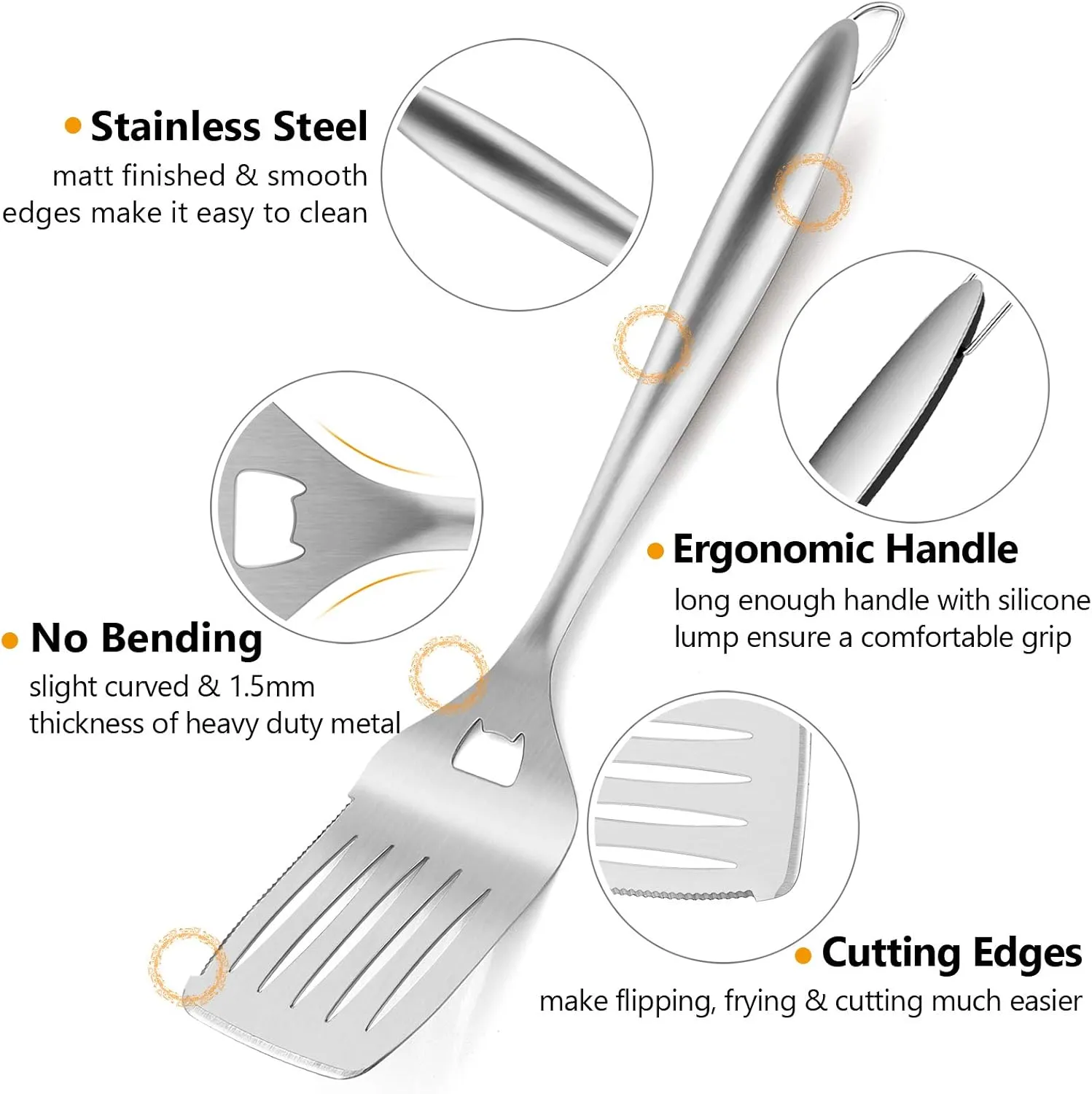 HaSteeL Grilling Utensil Set 18in, Stainless Steel BBQ Accessories Tools with Bag for Outdoor Cooking Camping, Heavy Duty Grill Spatula, Tong, Meat Fork, Basting Brush, Cleaning Brush, Man’s Gift