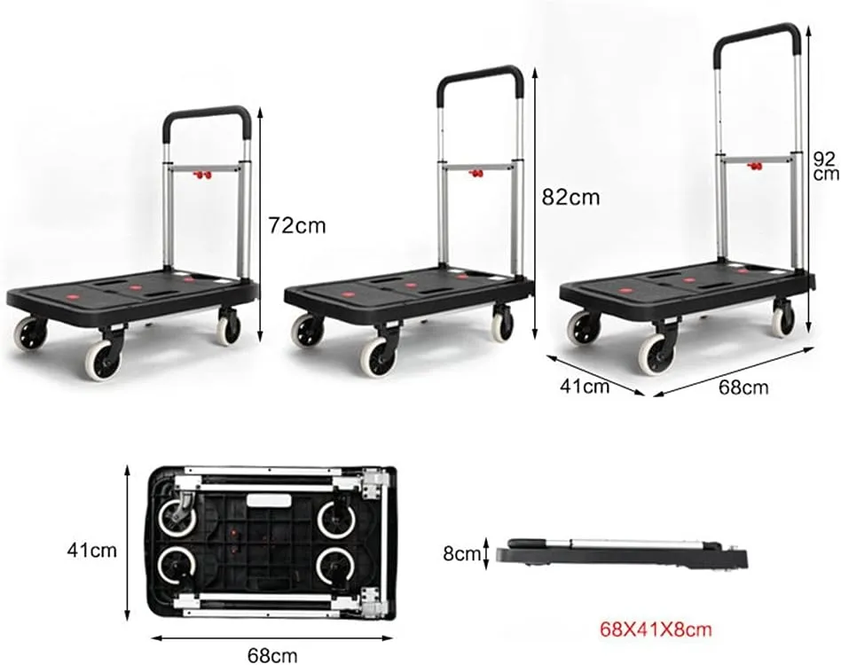HBJWOV Folding Flatbed Cart, Four-Wheeled Pull Cargo, Portable Trolley Truck with 330 Lbs Weight Capacity(D)
