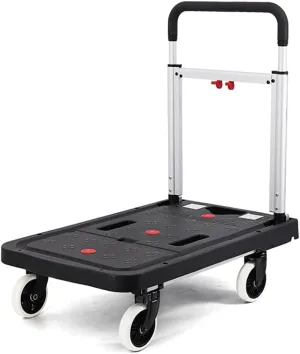 HBJWOV Folding Flatbed Cart, Four-Wheeled Pull Cargo, Portable Trolley Truck with 330 Lbs Weight Capacity(D)