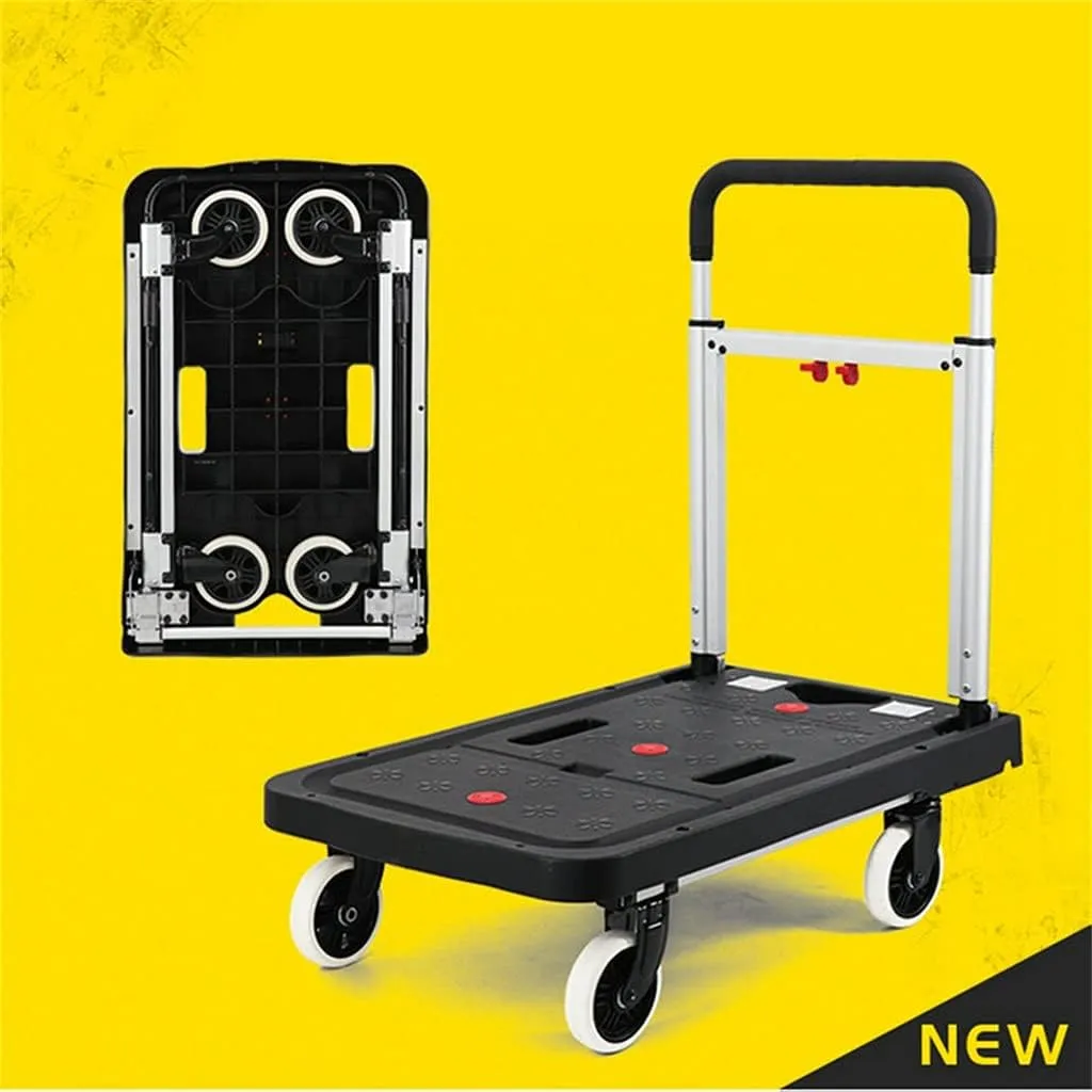 HBJWOV Folding Flatbed Cart, Four-Wheeled Pull Cargo, Portable Trolley Truck with 330 Lbs Weight Capacity(D)