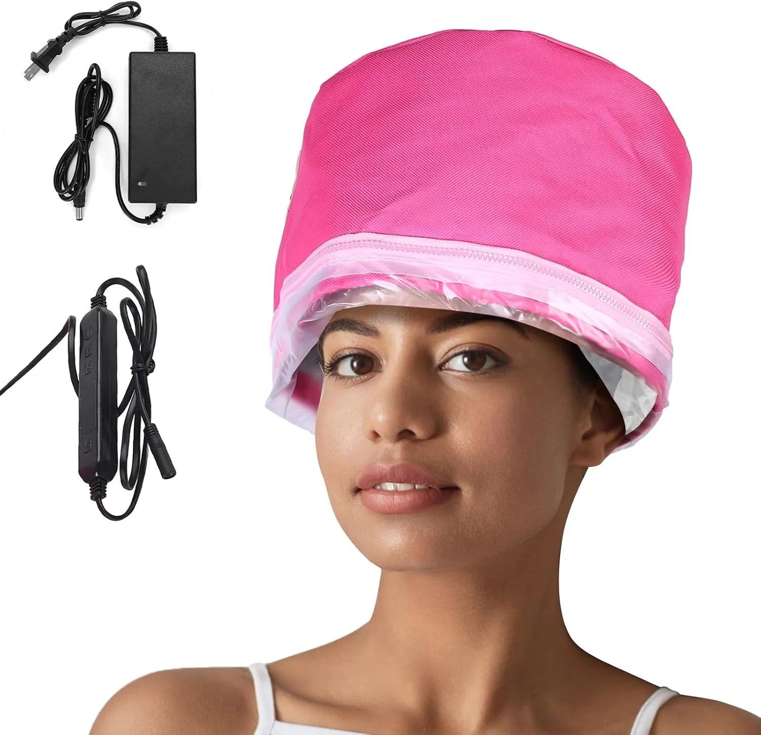 Heated Electric Thermal Steamer Cap with 3 Gears LCD Temperature Display, Heat Cap for Deep Conditioning, Hair Steamer for Deep Conditioning at Home (Pink)