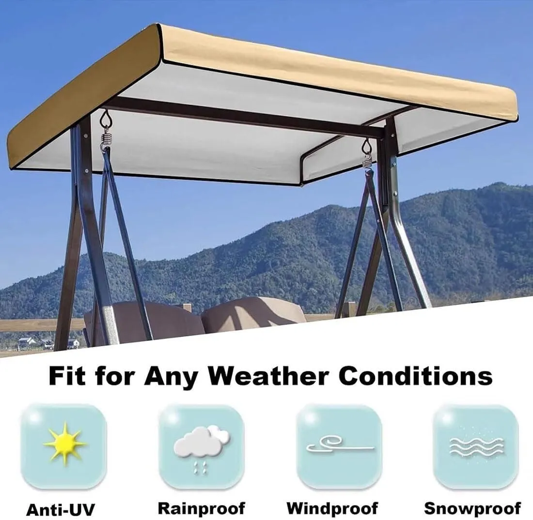 Heavy-Duty Swing Chair Canopy Replacement,Waterproof and Windproof Rip-Proof Top Cover for 3-Seater Garden Swing Seat (84x48x9inch,Beige)
