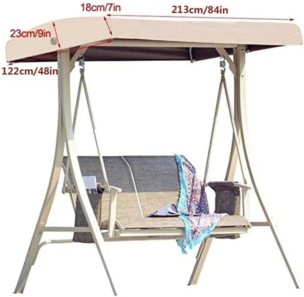 Heavy-Duty Swing Chair Canopy Replacement,Waterproof and Windproof Rip-Proof Top Cover for 3-Seater Garden Swing Seat (84x48x9inch,Beige)