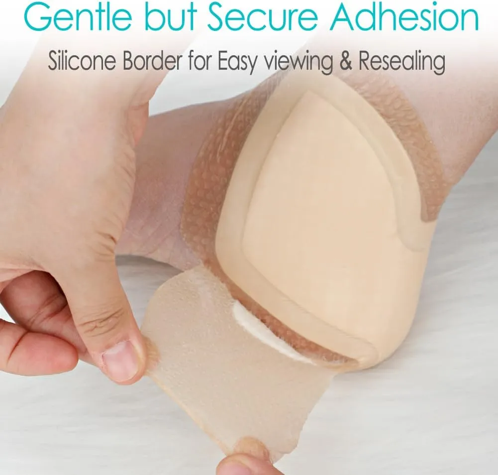 Heel Silicone Foam Dressing Heel Ulcer Protector for Pressure Sores Wound Care Waterproof Bandages with Gentle Silicone Adhesive Border 8"x 8" (Pack of 2)