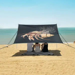 Hermit Crabs Cartoon Beach Canopy Tent Anti-UV & Wind Resistant, Camping Sun Shelter Easy Setup Portable,Outdoor Shade Tents with Sandbags,Sand Shovels,Ground Pegs & Stability Poles