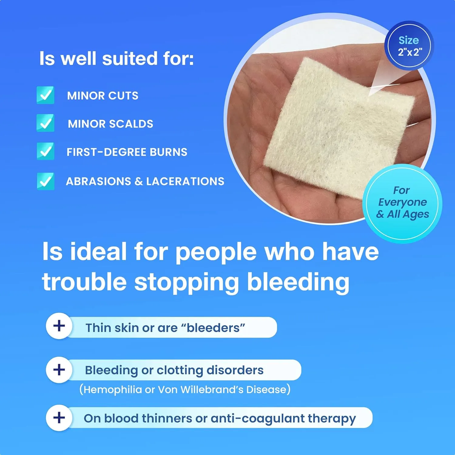 High Performance Stop Bleeding Gauze Pads – 3-Pack (6"x6") | Hemostatic Wound Dressing for Cuts & First Aid Kits | Sterile, Drug-Free, Fast Clotting Pads