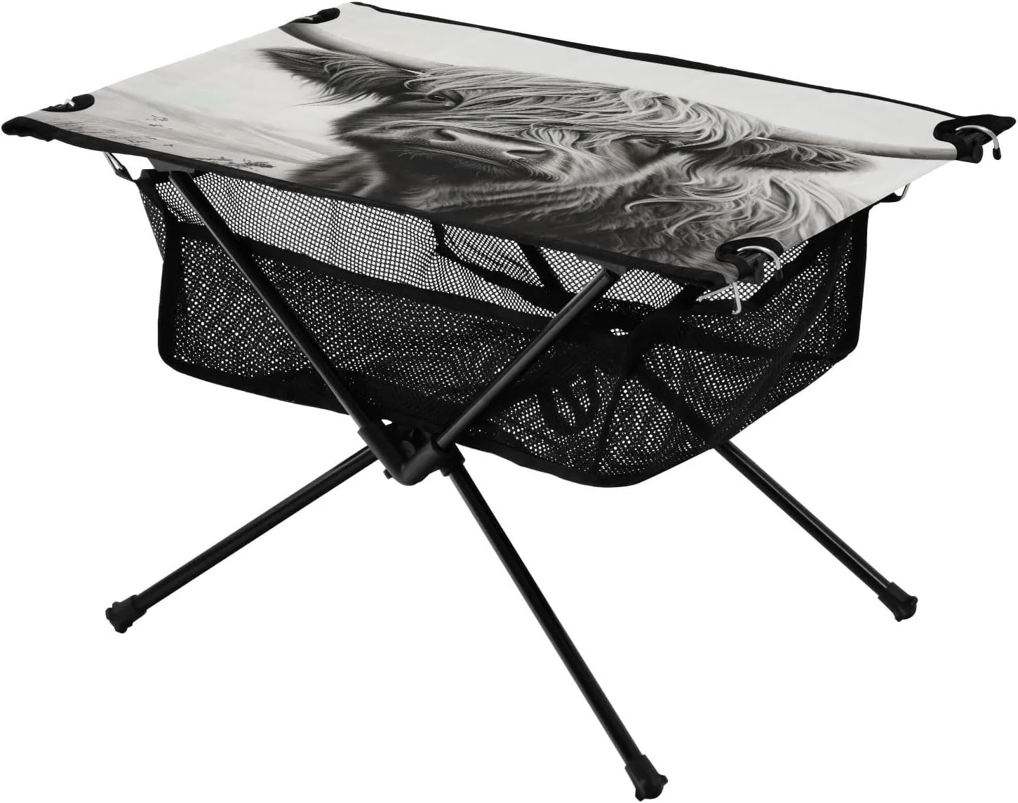Highland Cow Grey Portable Folding Camping Table, Compact Lightweight Beach Table with Carrying Bag for Outdoor Picnics, BBQs, Camp
