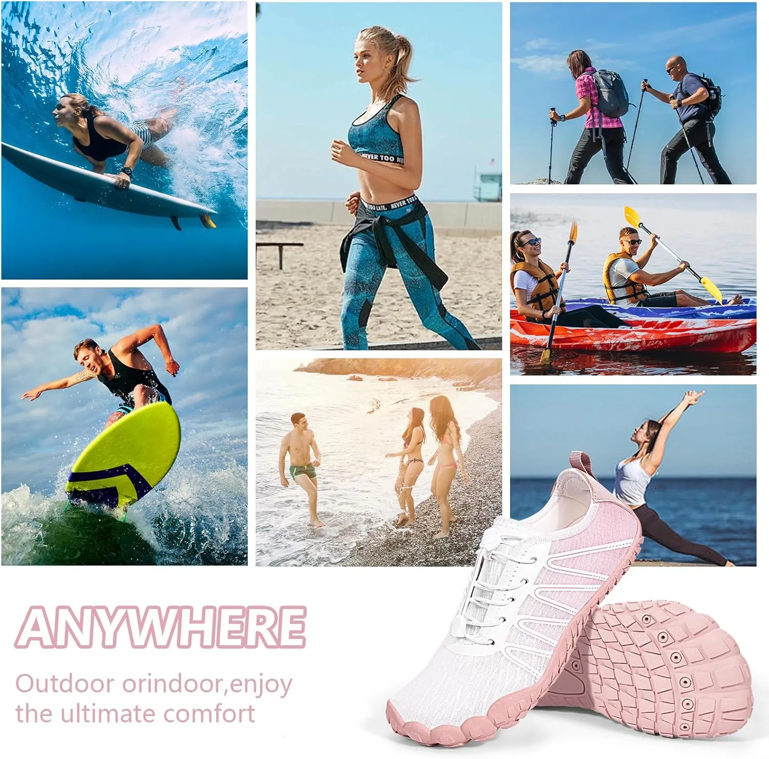 Hike Barefoot Water Shoes for Women Men Footwear, Quick Dry Wide Toe Box Pro Beach Swim Athletic Sports Shoes, Non-Slip Lightweight Aqua Shoe for Pool Hiking Walking Kayaking Diving Surfing