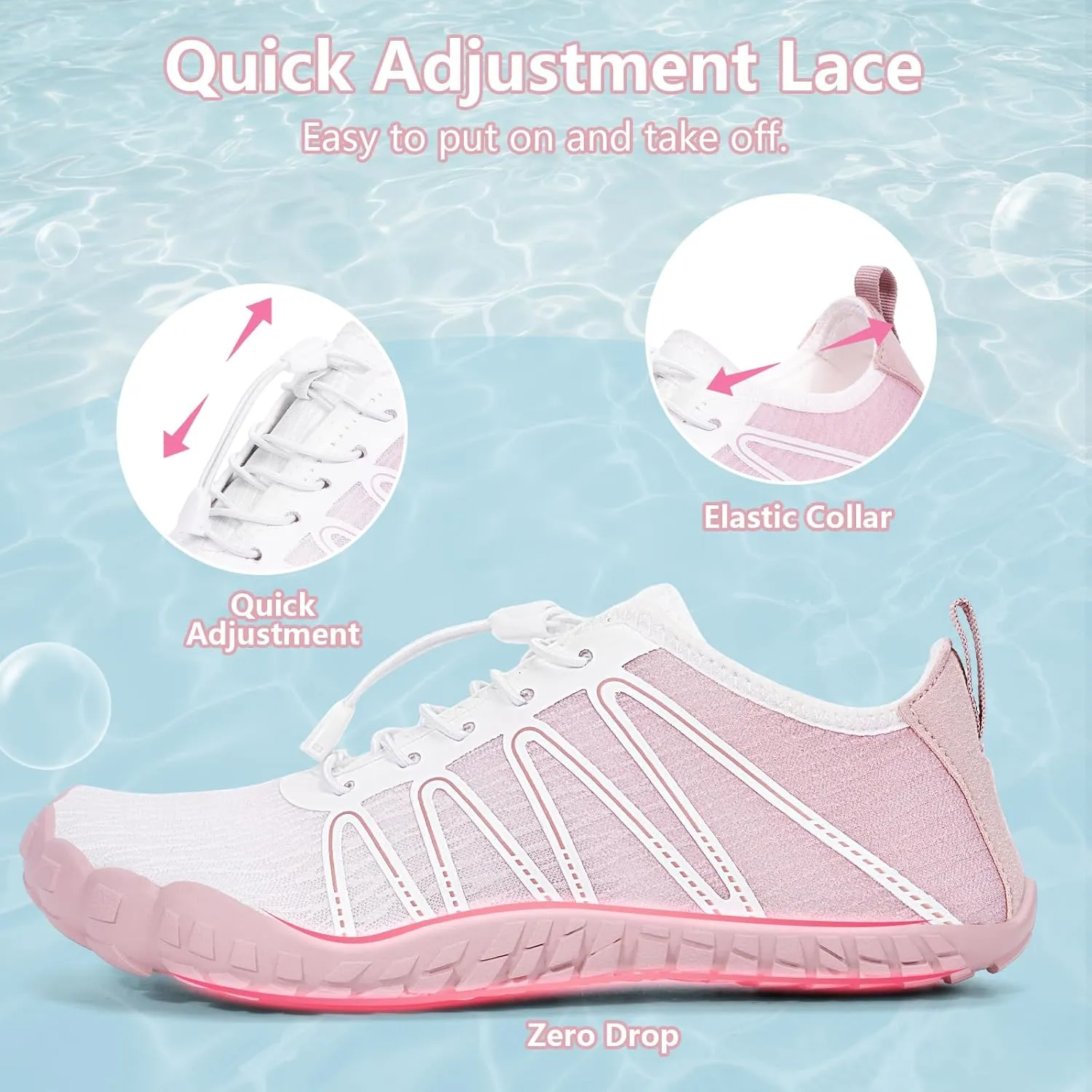 Hike Barefoot Water Shoes for Women Men Footwear, Quick Dry Wide Toe Box Pro Beach Swim Athletic Sports Shoes, Non-Slip Lightweight Aqua Shoe for Pool Hiking Walking Kayaking Diving Surfing