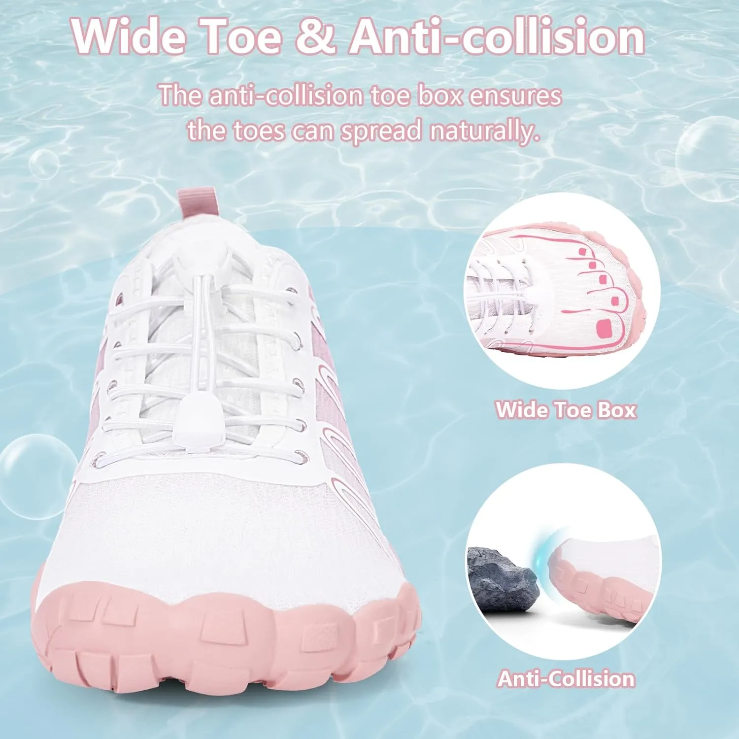 Hike Barefoot Water Shoes for Women Men Footwear, Quick Dry Wide Toe Box Pro Beach Swim Athletic Sports Shoes, Non-Slip Lightweight Aqua Shoe for Pool Hiking Walking Kayaking Diving Surfing