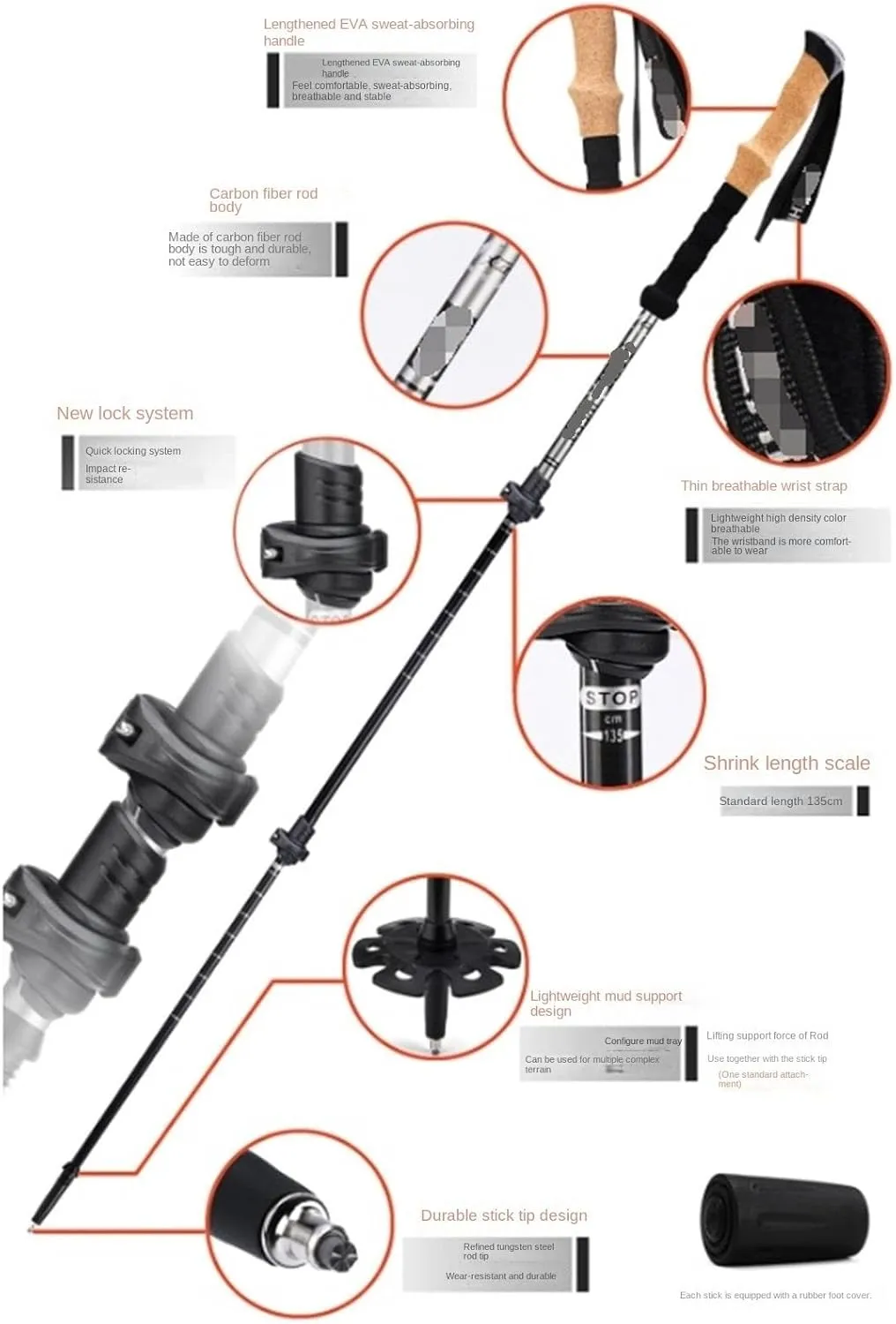 Hiking Trekking Poles Adjustable Hiking Walking Sticks Ultralight Carbon Fiber Trekking Poles for Camping Climbing Hiking Sticks for Trekking