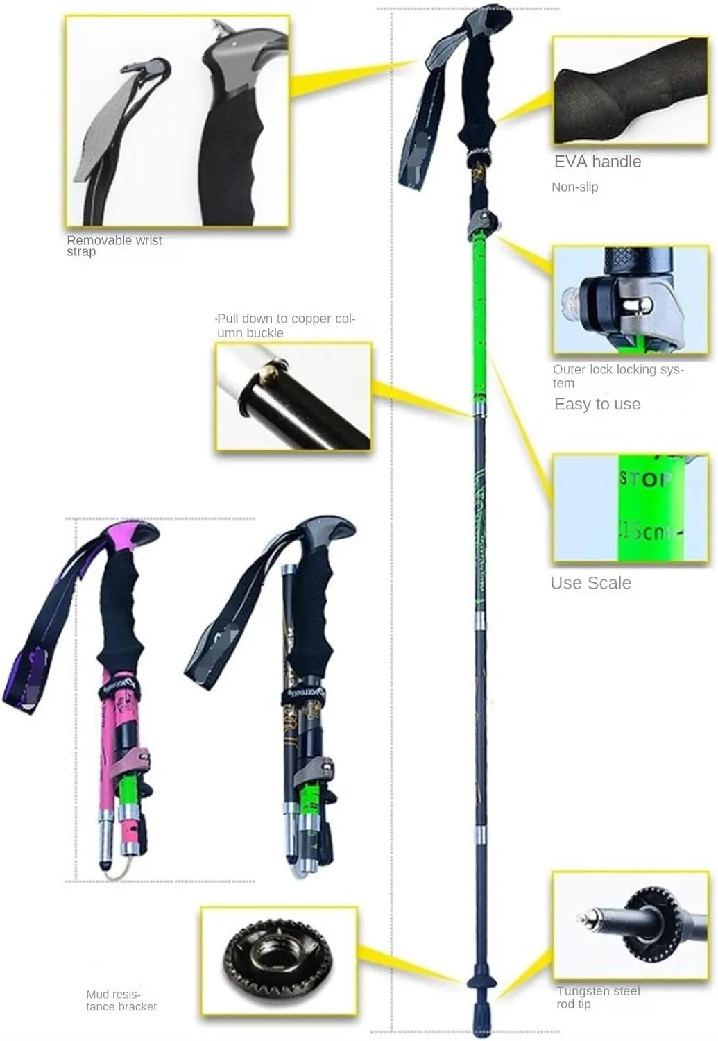 Hiking Trekking Poles Carbon Fiber Trekking Poles Strong Adjustable Hiking Walking Sticks Lightweight for Camping Hiking Sticks for Trekking