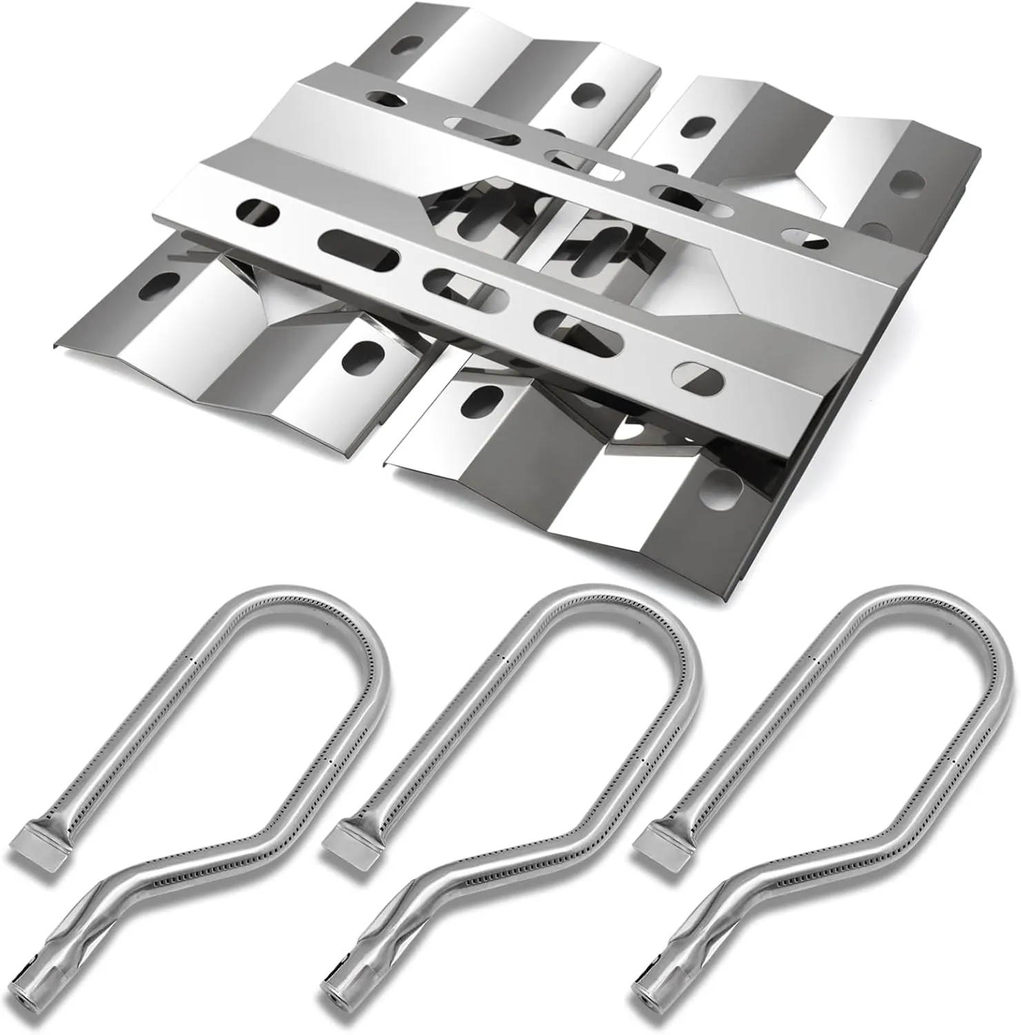Hiorucet Grill Parts for Kirkland 720-0108, 720-0011, for Nexgrill 720-0011, 720-0047-U, 720-0047, 720-0021, 720-0021-LP Gas Grill, Stainless Steel Heat Plates, Burners for Costco Kirkland 720-0108