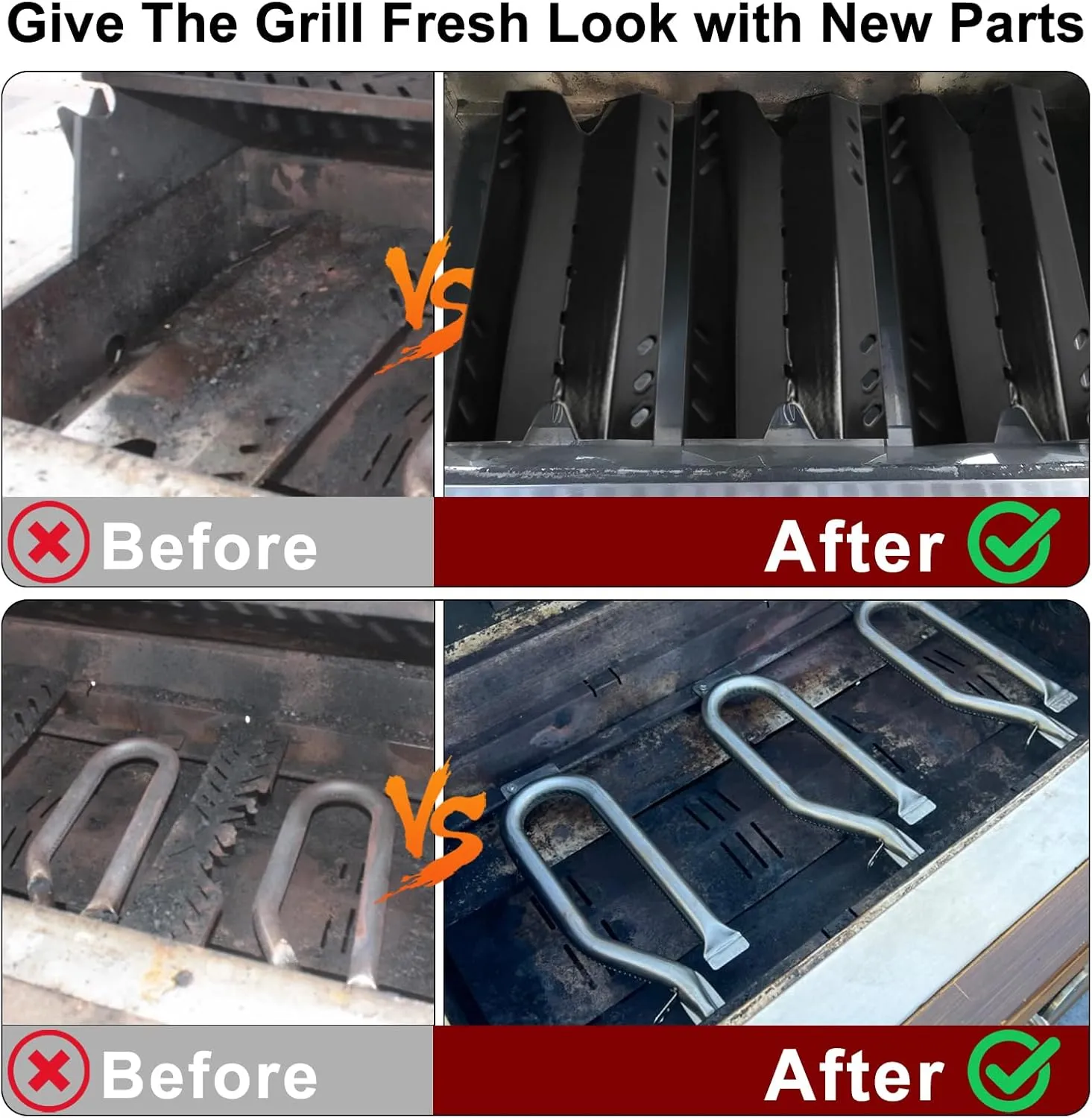 Hiorucet Grill Replacement Parts for Members Mark BQ05046-6, BBQ Pro BQ05041-28, BQ51009, Sam's Club BQ05046-6, BQ05046-6A, BQ06042-1, Outdoor Gourmet BQ05046-6A BQ06043-1 Gas Grill, Burner Heat Plate