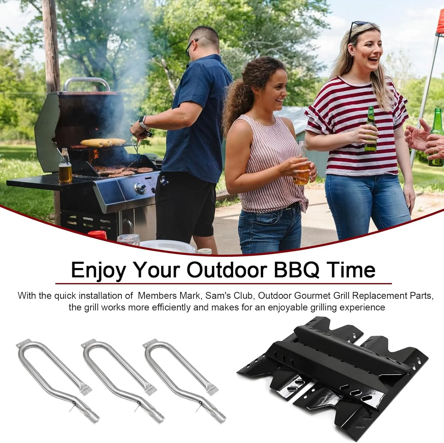 Hiorucet Grill Replacement Parts for Members Mark BQ05046-6, BBQ Pro BQ05041-28, BQ51009, Sam's Club BQ05046-6, BQ05046-6A, BQ06042-1, Outdoor Gourmet BQ05046-6A BQ06043-1 Gas Grill, Burner Heat Plate