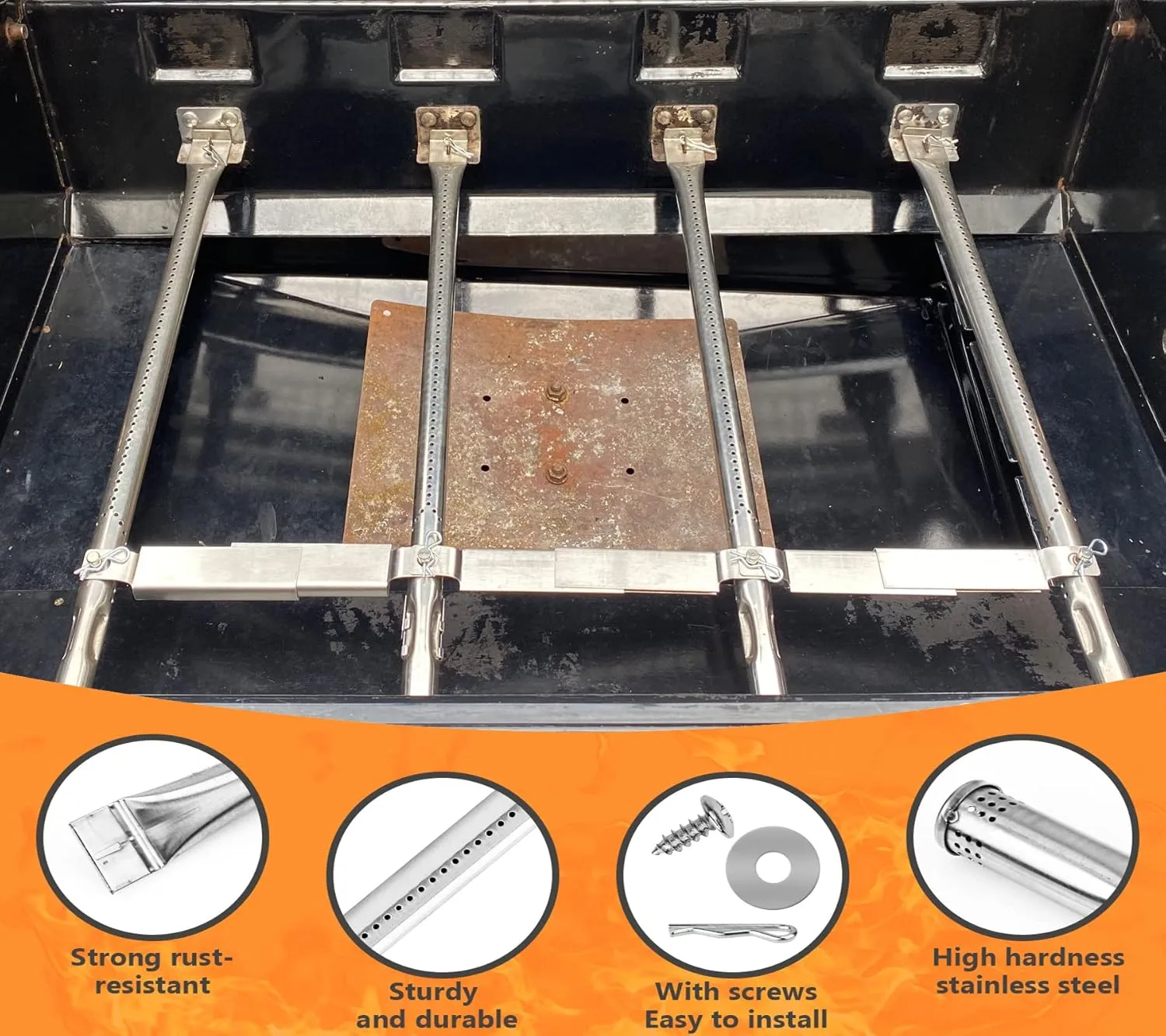 Hisencn Grill Replacement Parts for Charbroil Advantage Series 4 Burner 463344116, 466344116 Gas Grill, 14 3/8" Grill Burners Tube,15 1/2" Heat Plate Tent Shield,Adjustable Carryover Tube,G361-0003-W1