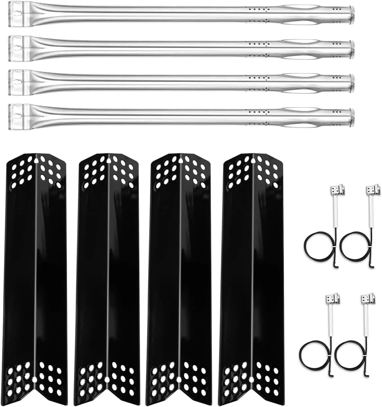 Hisencn Grill Replacement Parts for Expert 720-0789H 4 Burner Gas Grill Stainless Steel Burner Tube and Porcelain Steel Heat Shield Heat Tent Plates Repair Kit for Walmart Expert 720-0789H (4-Pack)
