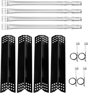 Hisencn Grill Replacement Parts for Expert 720-0789H 4 Burner Gas Grill Stainless Steel Burner Tube and Porcelain Steel Heat Shield Heat Tent Plates Repair Kit for Walmart Expert 720-0789H (4-Pack)