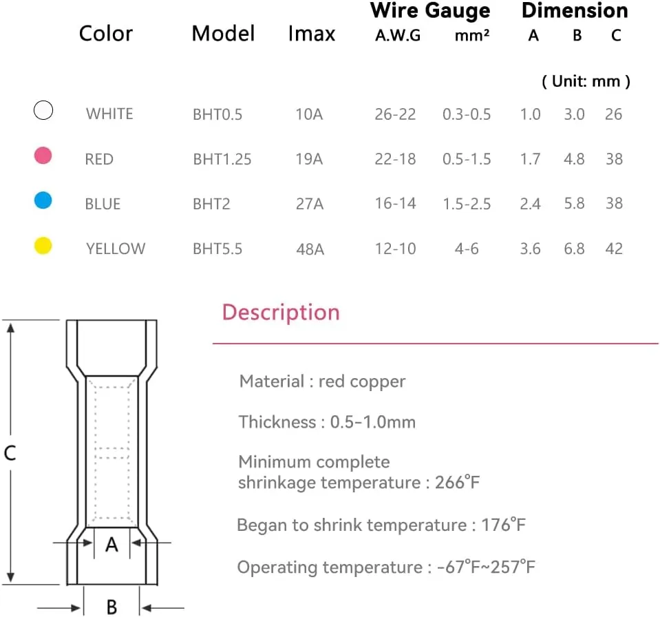 HKS 330 PCS Heat Shrink Butt Connector - Electrical Wire Connectors 26-10 AWG Kit - Tinned Red Copper- Automotive Marine Stereo Boat Crimp - Waterproof and Insulated