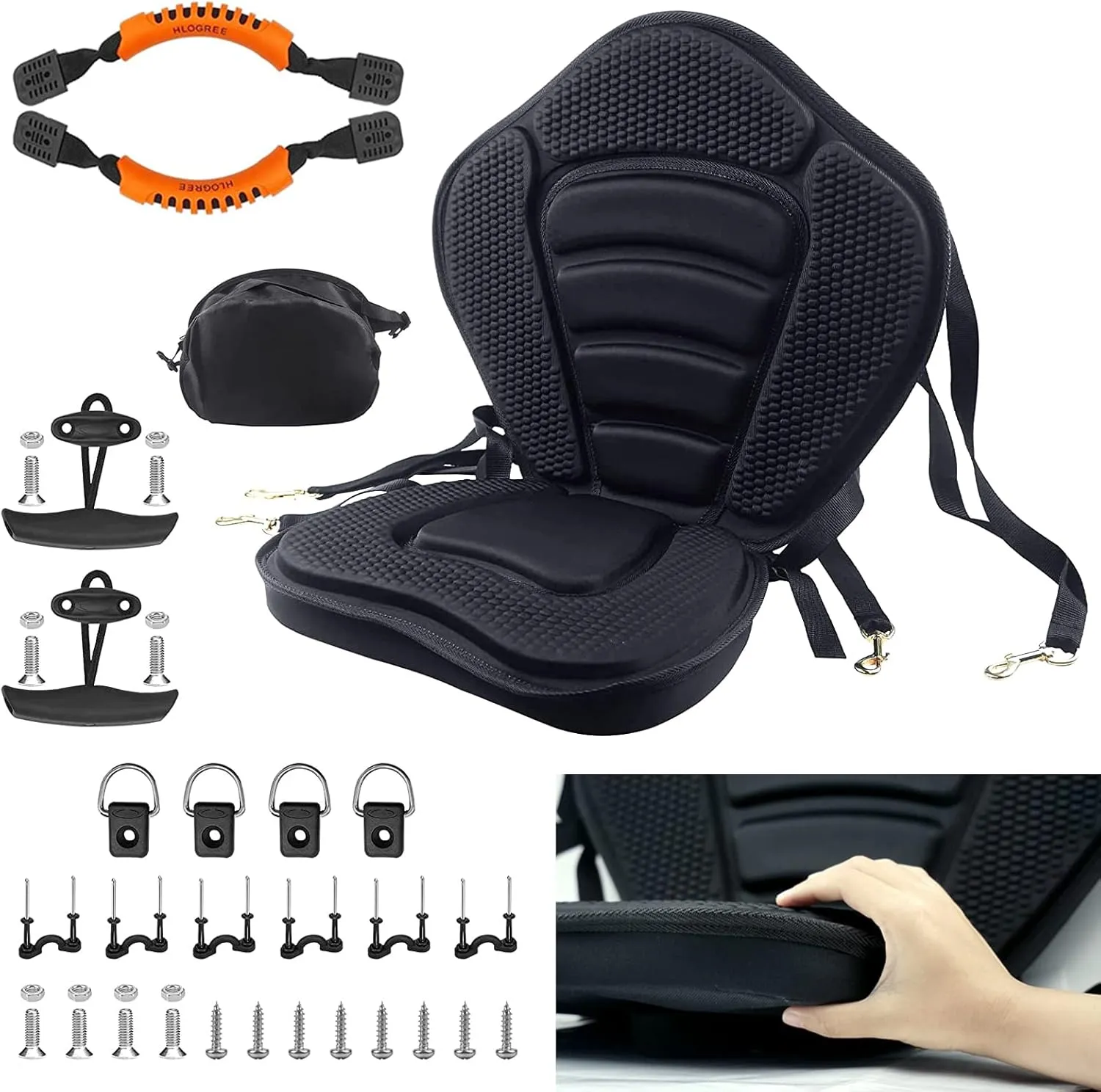 HLOGREE Kayak Seats - 1/2 Pck, Thicken Padded Seat Cushion with Back Support, Canoe & Ocean Sup Compatible