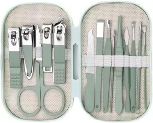 Home Nail Clipper Set Ear Scoop Nail Tool Set 14 Pieces Manicure Set(Green)