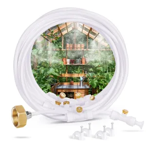 HOMENOTE Misting Cooling System, 26.3FT (8M) Misting Line   7 Brass Mist Nozzles   Brass Adapter(3/4") Misters for Outside Patio Cooling Garden Greenhouse Watering