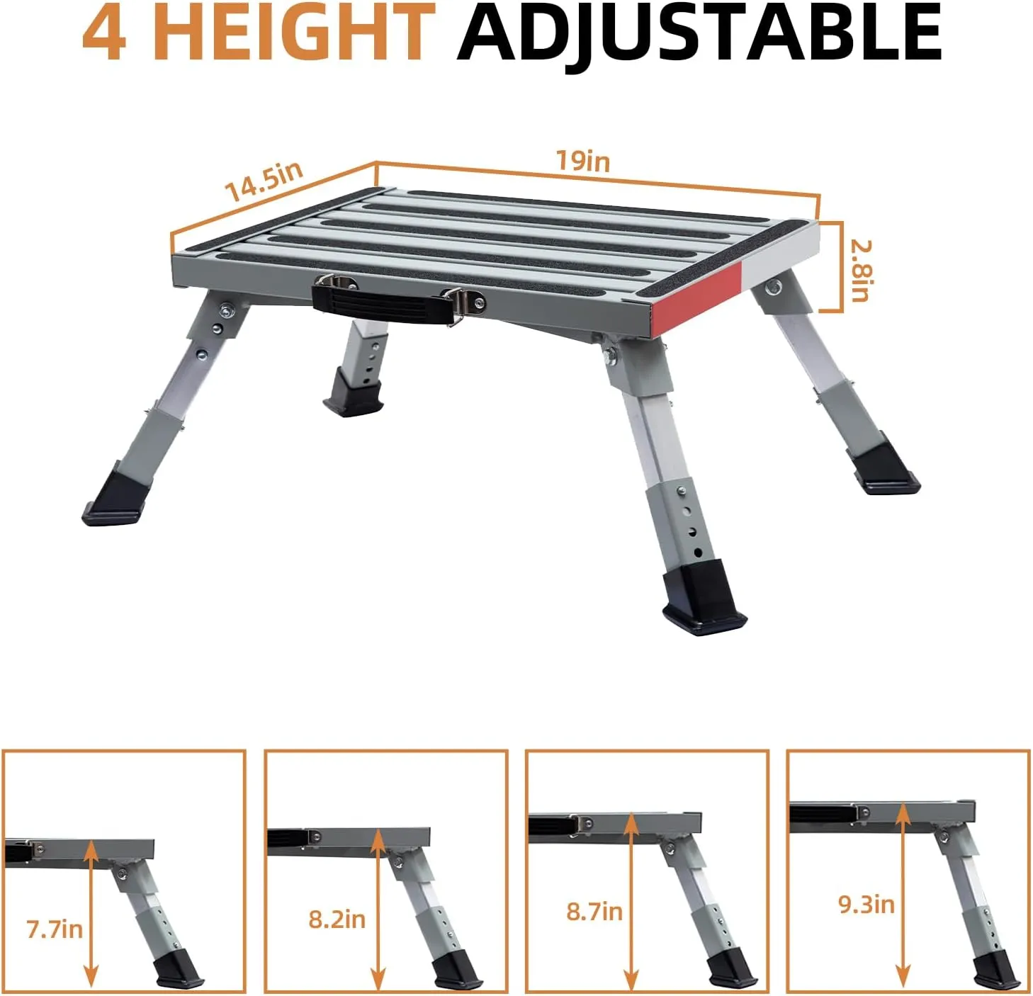 Homeon Wheels 19" x 14.5" Large RV Step Stool, Adjustable Height Aluminum Folding Platform Step and Ladder with Non-Slip Rubber Feet, More Stable Supports Up to 1,500lbs Safety RV Steps