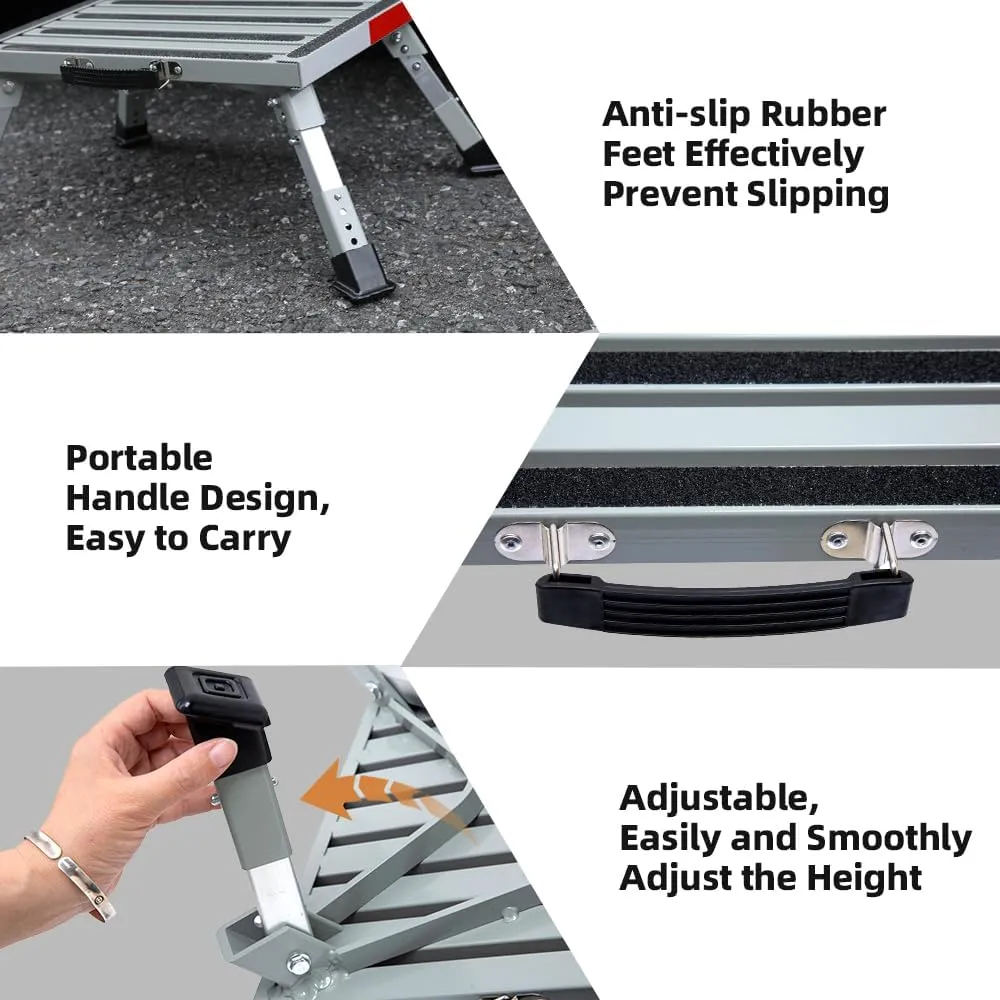 Homeon Wheels 19" x 14.5" Large RV Step Stool, Adjustable Height Aluminum Folding Platform Step and Ladder with Non-Slip Rubber Feet, More Stable Supports Up to 1,500lbs Safety RV Steps