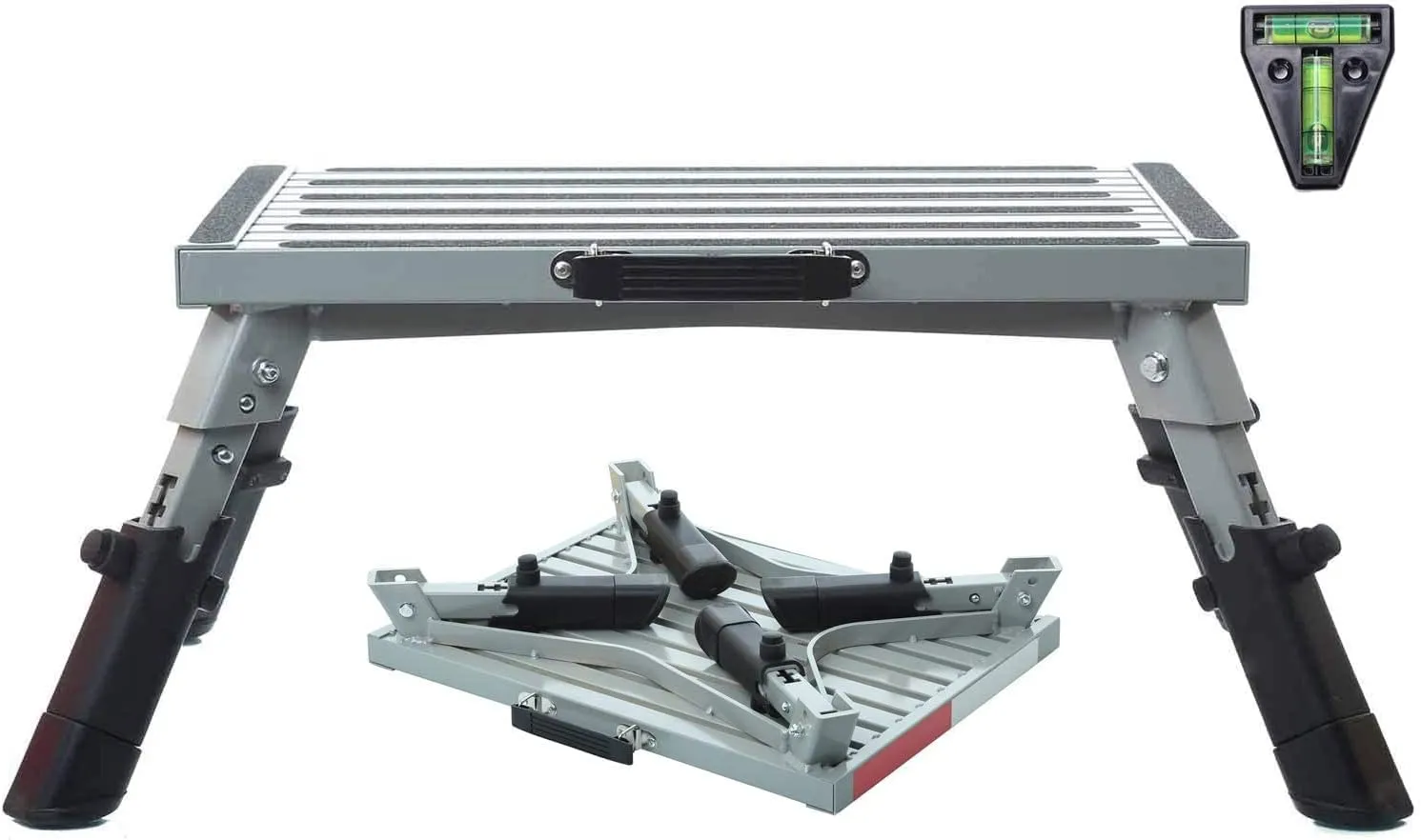 Homeon Wheels Large RV Step Stool, Adjustable Height Aluminum Folding Platform Step and Ladder with Non-Slip Rubber Feet, More Stable Supports Up to 1,500lbs 19" x 14.5"