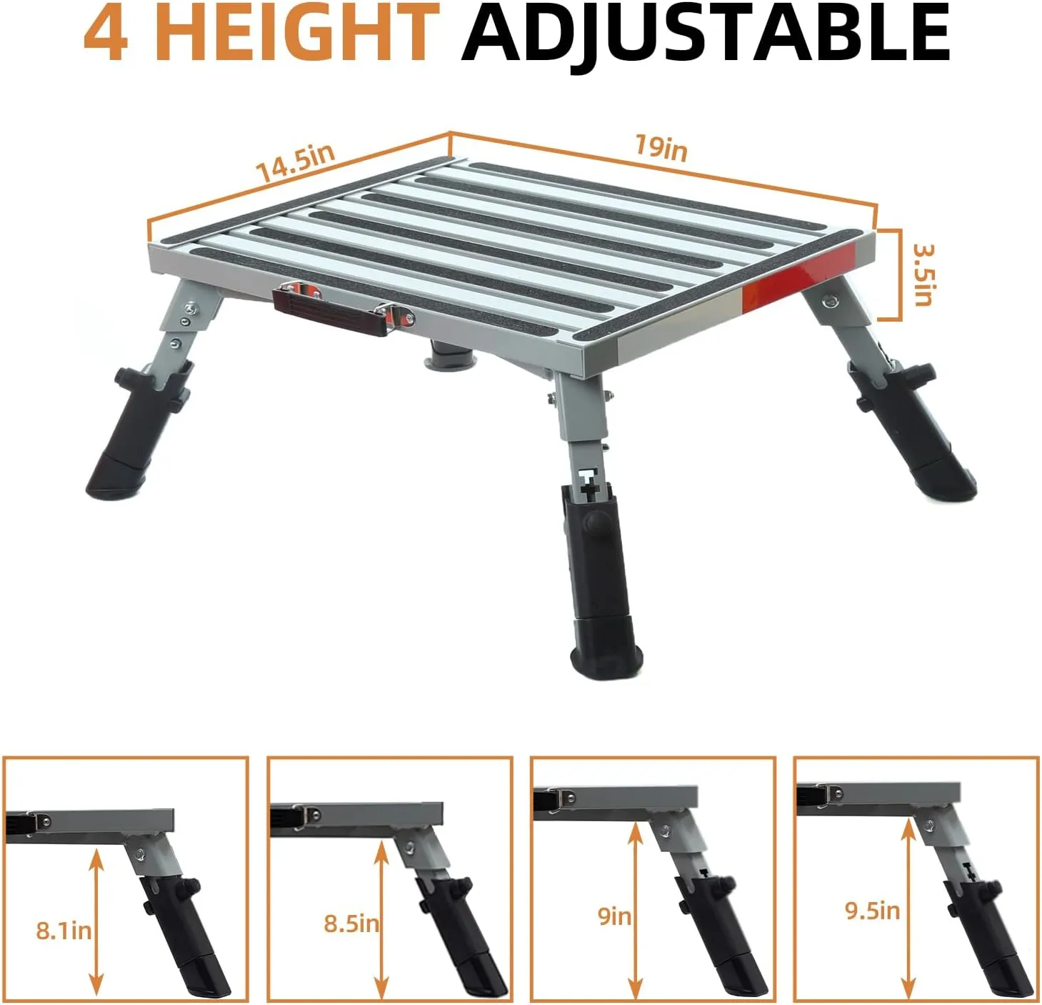 Homeon Wheels Large RV Step Stool, Adjustable Height Aluminum Folding Platform Step and Ladder with Non-Slip Rubber Feet, More Stable Supports Up to 1,500lbs 19" x 14.5"