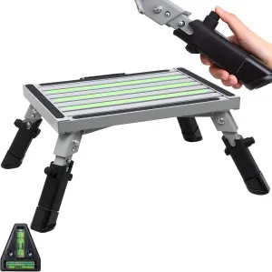 Homeon Wheels RV Steps Adjustable Height Aluminum Folding Platform Step Sheath Non-Slip Rubber Feet, Reflective Stripe, Handle, RV T Level, More Stable Up to 1000 lbs 16.5" x 12.2"(Gray Luminous)