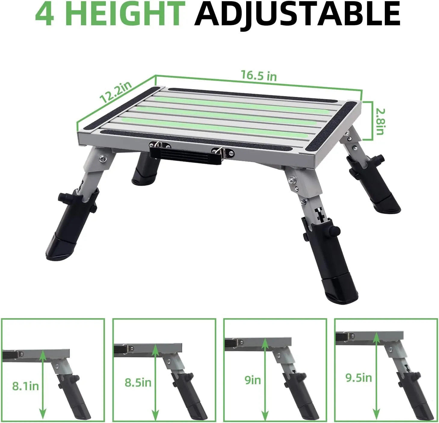 Homeon Wheels RV Steps Adjustable Height Aluminum Folding Platform Step Sheath Non-Slip Rubber Feet, Reflective Stripe, Handle, RV T Level, More Stable Up to 1000 lbs 16.5" x 12.2"(Gray Luminous)