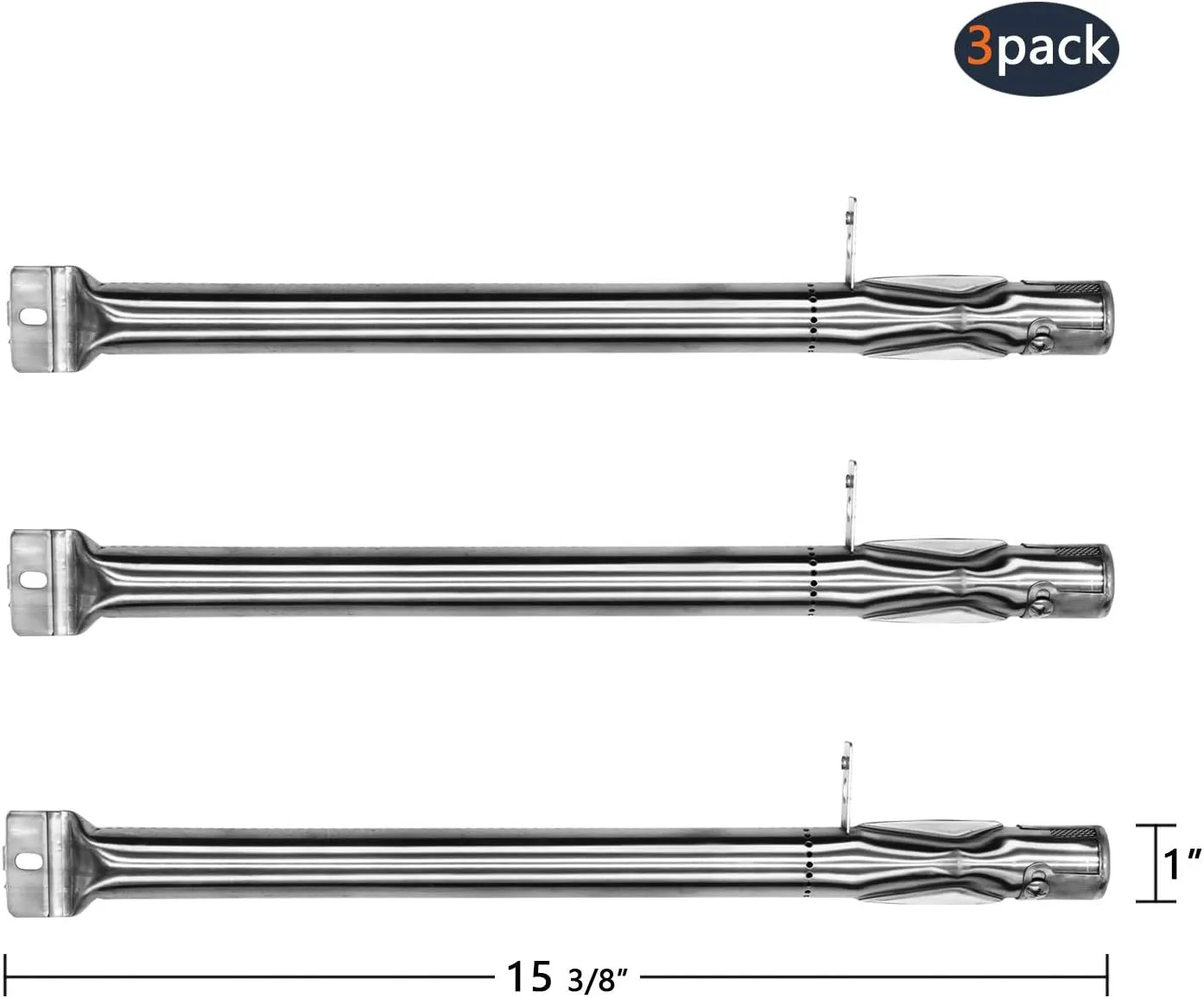 Hongso 15 3/8" BBQ Gas Grill Replacement Stainless Steel Pipe Tube Burner for BBQ Pro, Kenmore Sears, K Mart Part, Members Mark Part, Outdoor Gourmet, Lowes Model Grills (3-Pack)