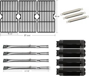 Hongso Grill Replacement Parts for Charbroil 463436215 463462114 463439915 463436814 463434313 Models, G432-Y700-W1 G432-0096-W1, Cast Iron Grates, Heat Plates, Burner Tubes, Crossover Tubes