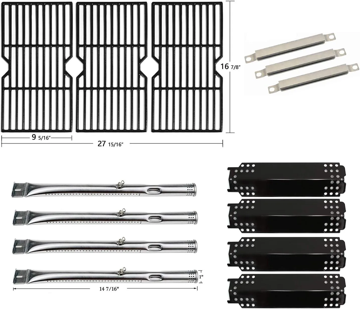 Hongso Grill Replacement Parts for Charbroil 463436215 463462114 463439915 463436814 463434313 Models, G432-Y700-W1 G432-0096-W1, Cast Iron Grates, Heat Plates, Burner Tubes, Crossover Tubes