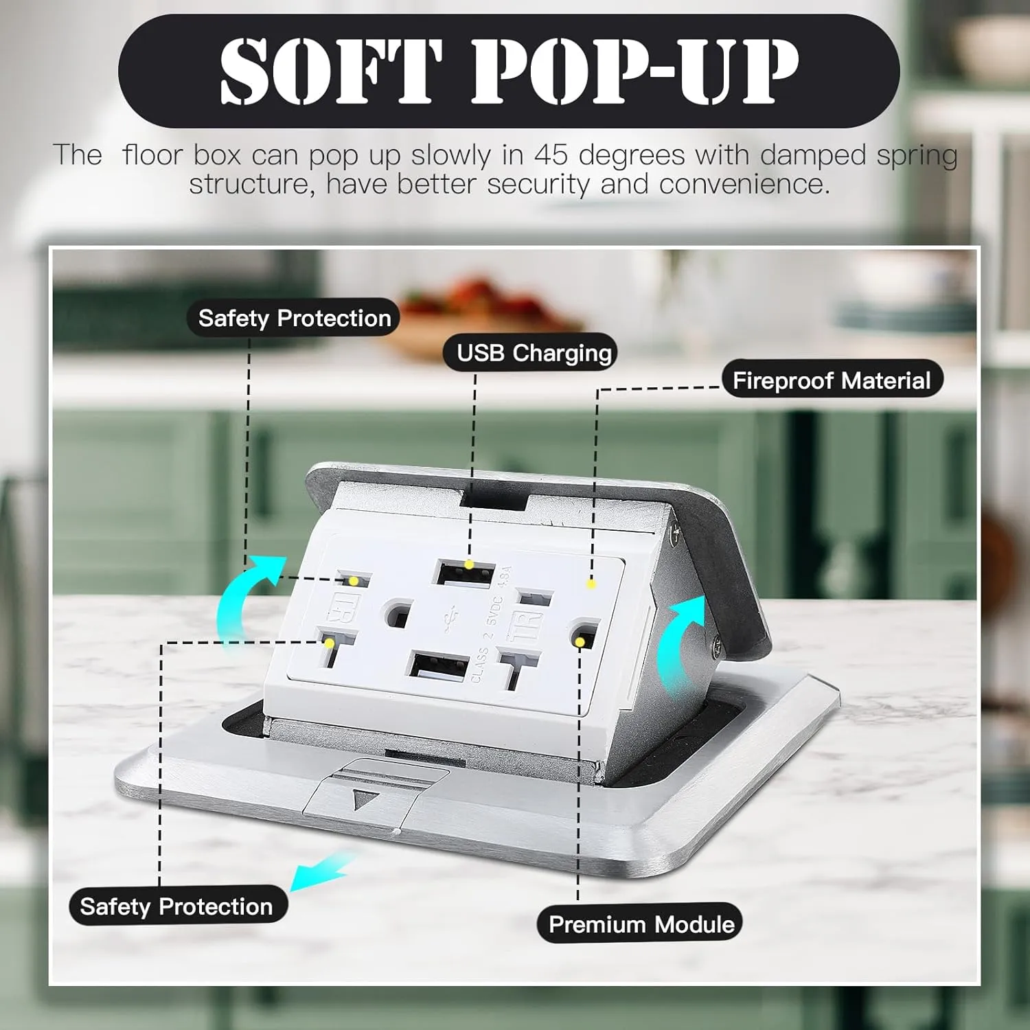 Hoolerry 2 Pack Pop up Floor Electrical Outlet Cover Box Kit with 4.8A USB Charger 20Amp Waterproof Weatherproof Floor Tamper Resistant Outlet Receptacle for Countertop Home (Silver)