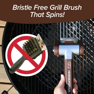 Horsepower Giddy Up Bristle-Free Spinning Grill Brush w/LED, AS-SEEN-ON-TV, Cordless & Rechargeable, 304 Stainless Steel Power Roller Blasts Away Burnt-On Food, No Bristles, No Preheating, 350 RPM