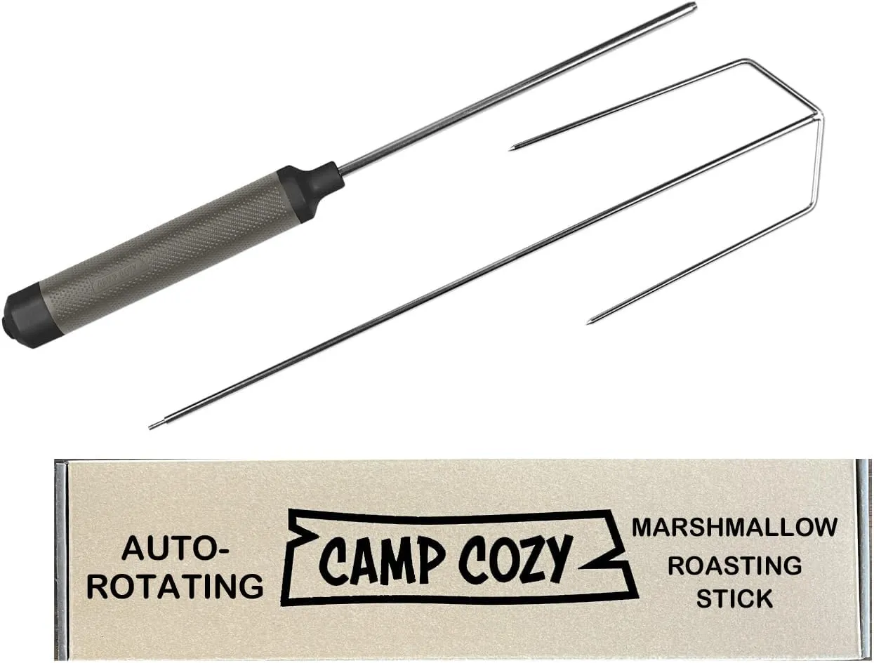 HotRod Automatic Rotating Hot Dog and Marshmallow Roasting Stick – Battery-Powered Stainless Steel Skewer for Campfires, BBQs, and S'mores – Portable and Durable Roaster Gray