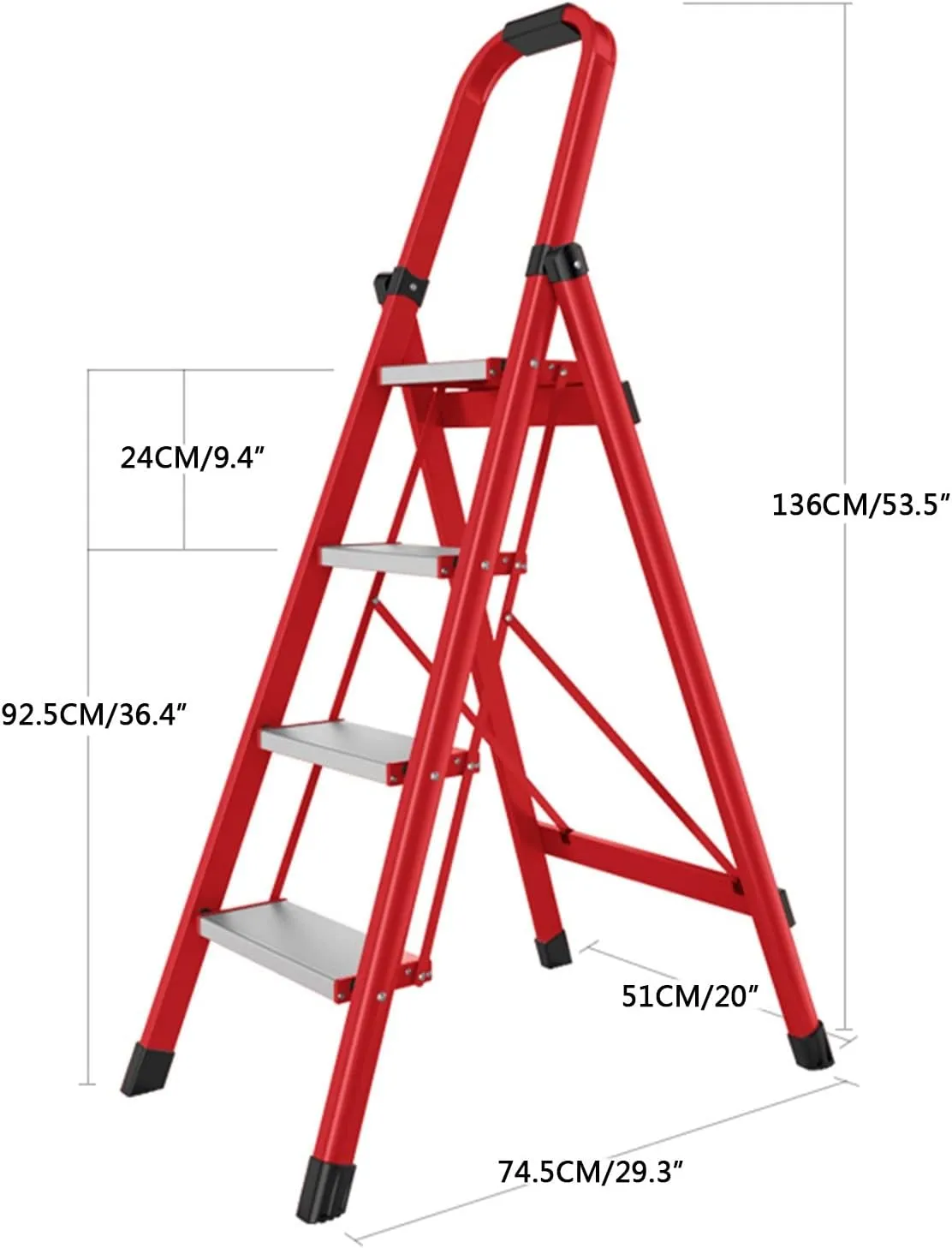 Household Lightweight Portable Herringbone Ladder Multi-Functional Foldable with Non-Slip Foot Pads Climbing Ladder, 3-Step Ladder / 4-Step Ladder (Color : Red, Size : 4 Steps)