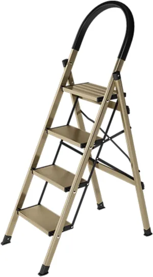 Household Multifunctional Herringbone Ladder Aluminum Alloy Four Step Ladder Folding Ladder, Black/Champagne Gold Color (Color : Champagne Gold Color)