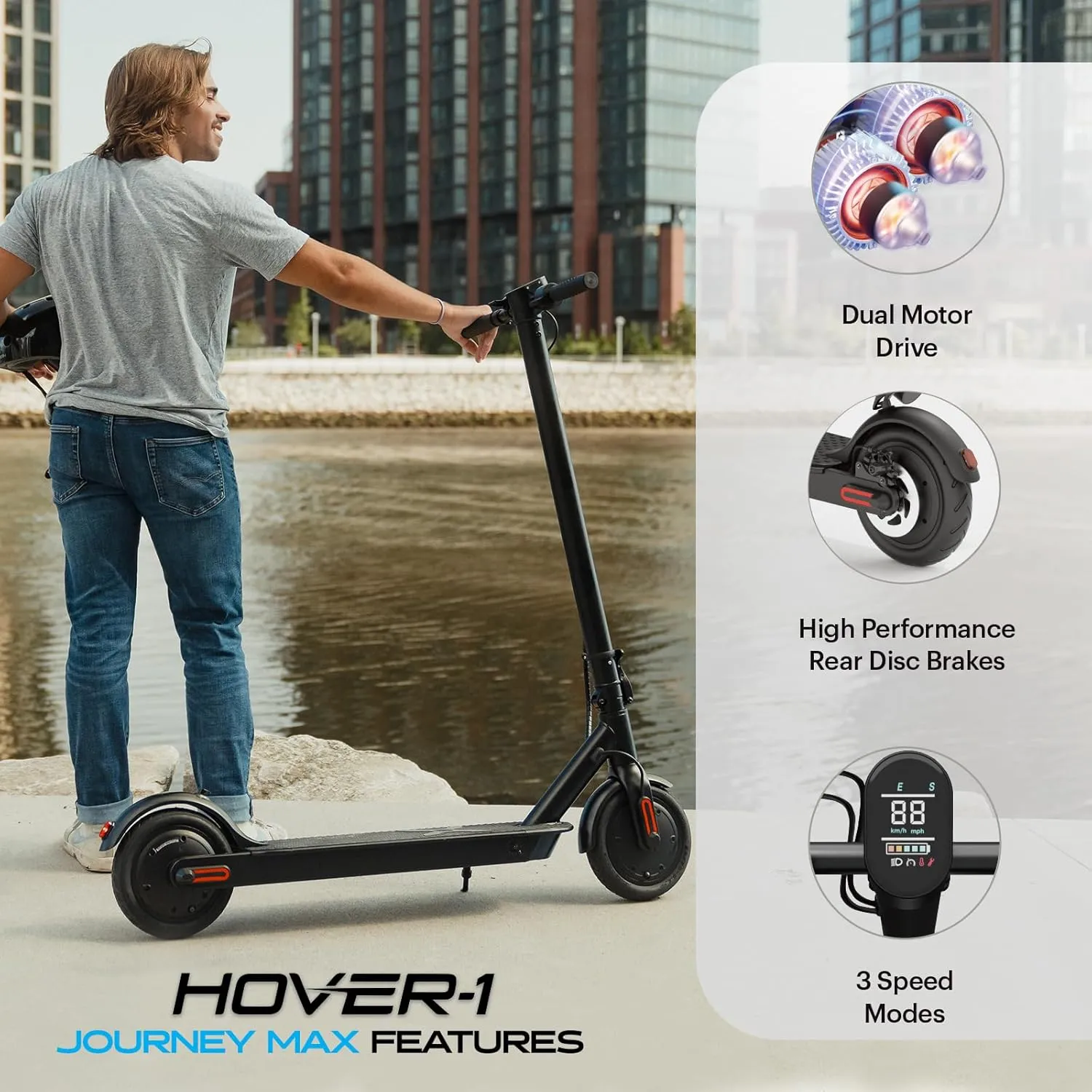 Hover-1 Journey Max Adult Electric Scooter with 700W Brushless Dual Motor Hill Climber, 19 mph Max Speed, and 26 Mile Range Commuter Scooter for Adults and Teens