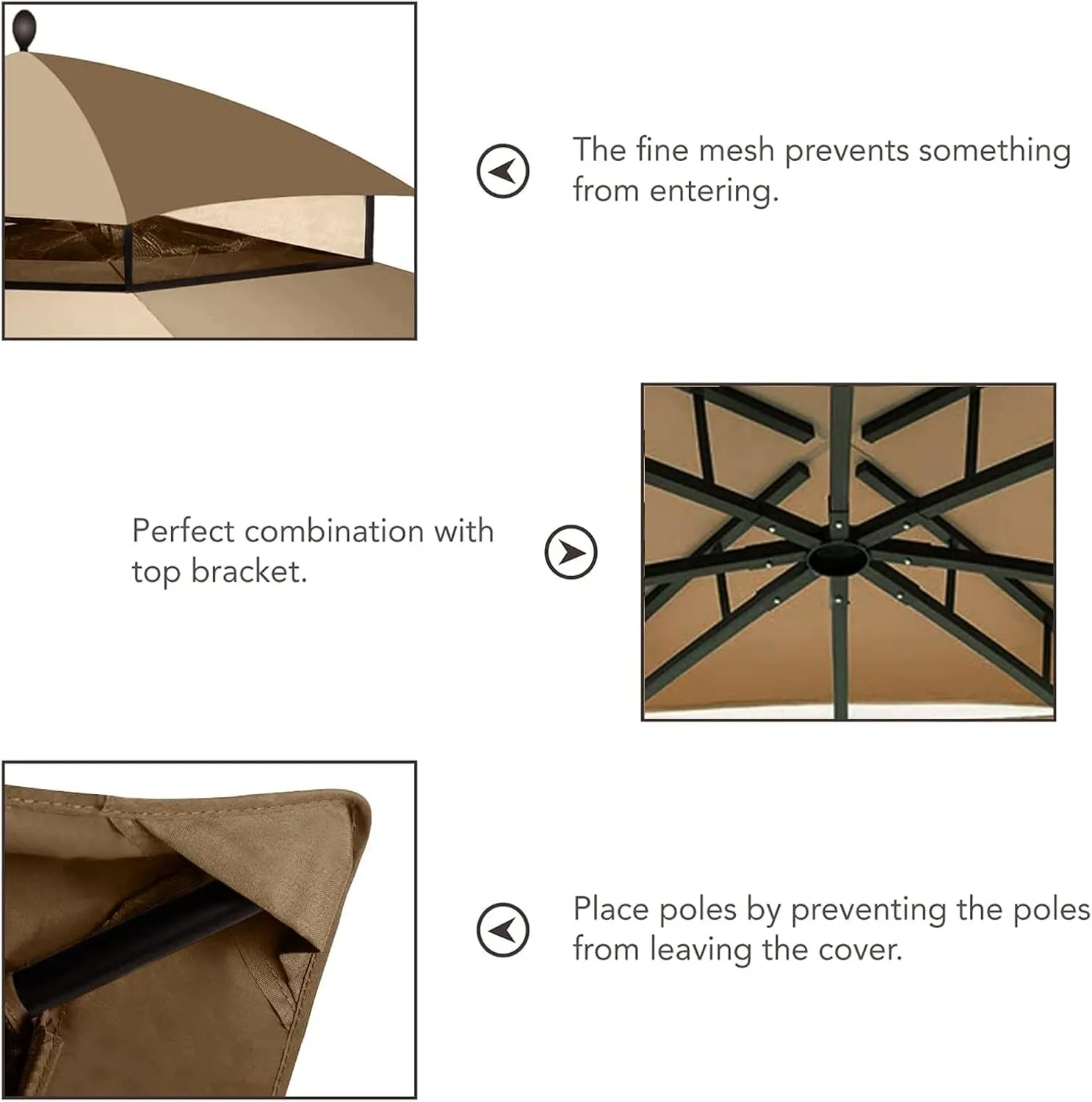 Hugline Outdoor Replacement Canopy Top Double Tier Gazebo Roof Cover for Lowe's Allen Roth 10x12 Gazebo #GF-12S004B-1 (Khaki)