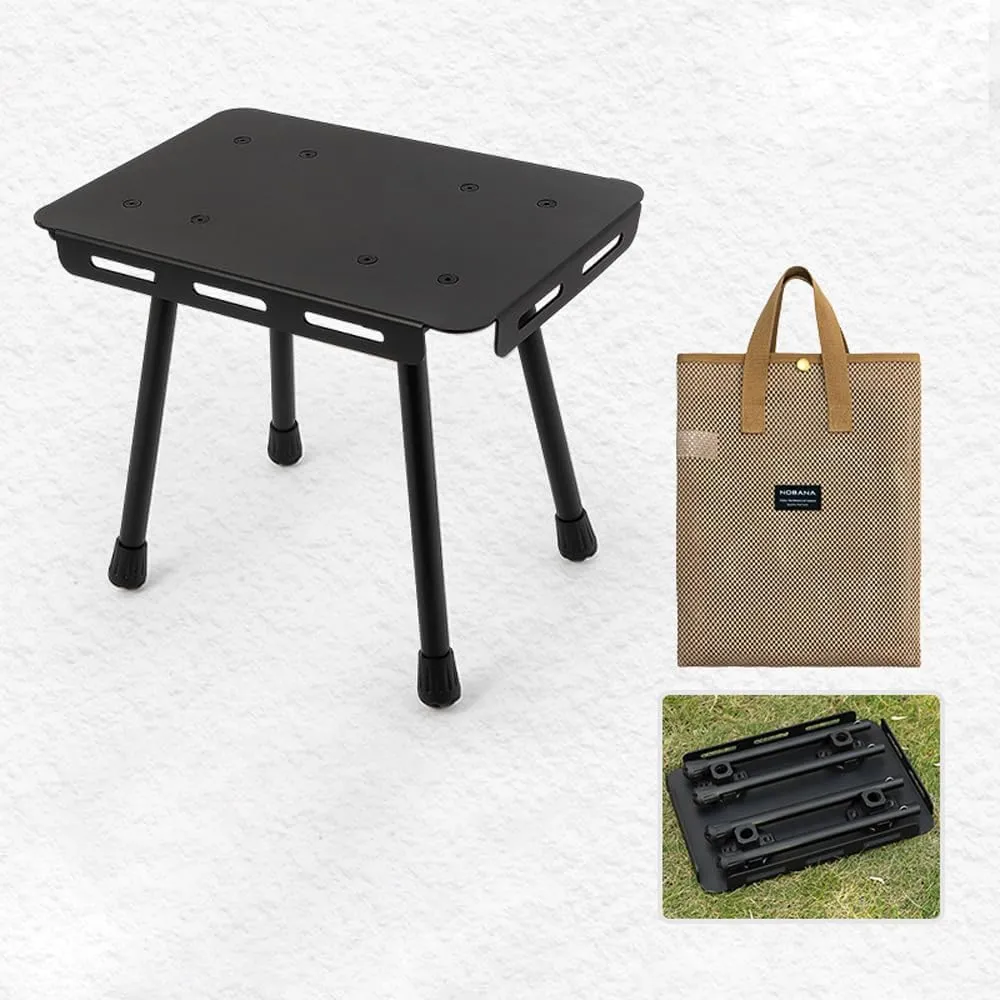 HXBER Outdoor Camping Portable Foldable Table Compact Detachable Teapoy Aluminum Alloy Fishing Stool Garden Picnic Rest Stool, Black