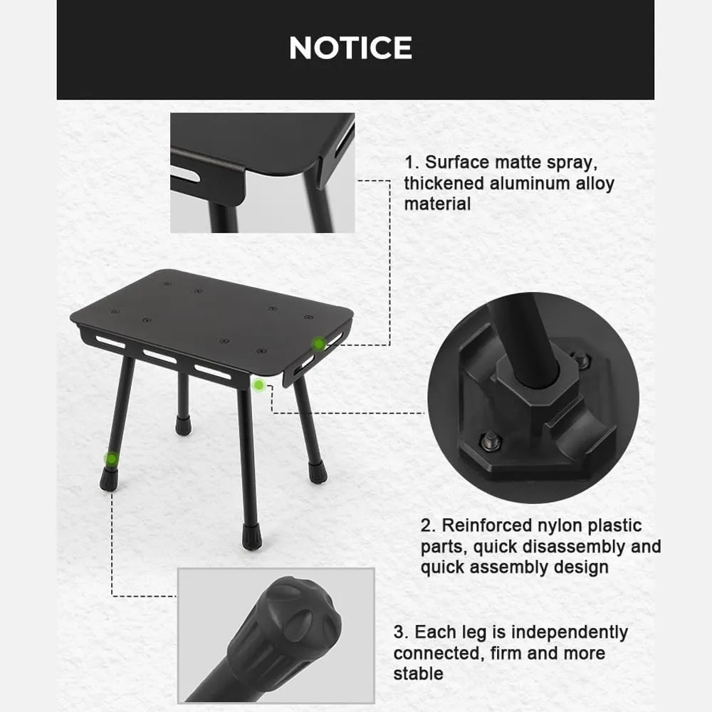 HXBER Outdoor Camping Portable Foldable Table Compact Detachable Teapoy Aluminum Alloy Fishing Stool Garden Picnic Rest Stool, Black