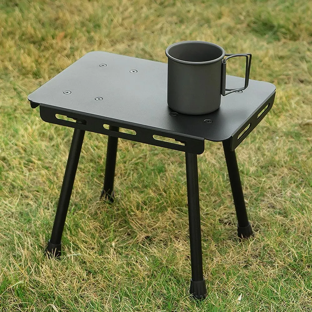 HXBER Outdoor Camping Portable Foldable Table Compact Detachable Teapoy Aluminum Alloy Fishing Stool Garden Picnic Rest Stool, Black