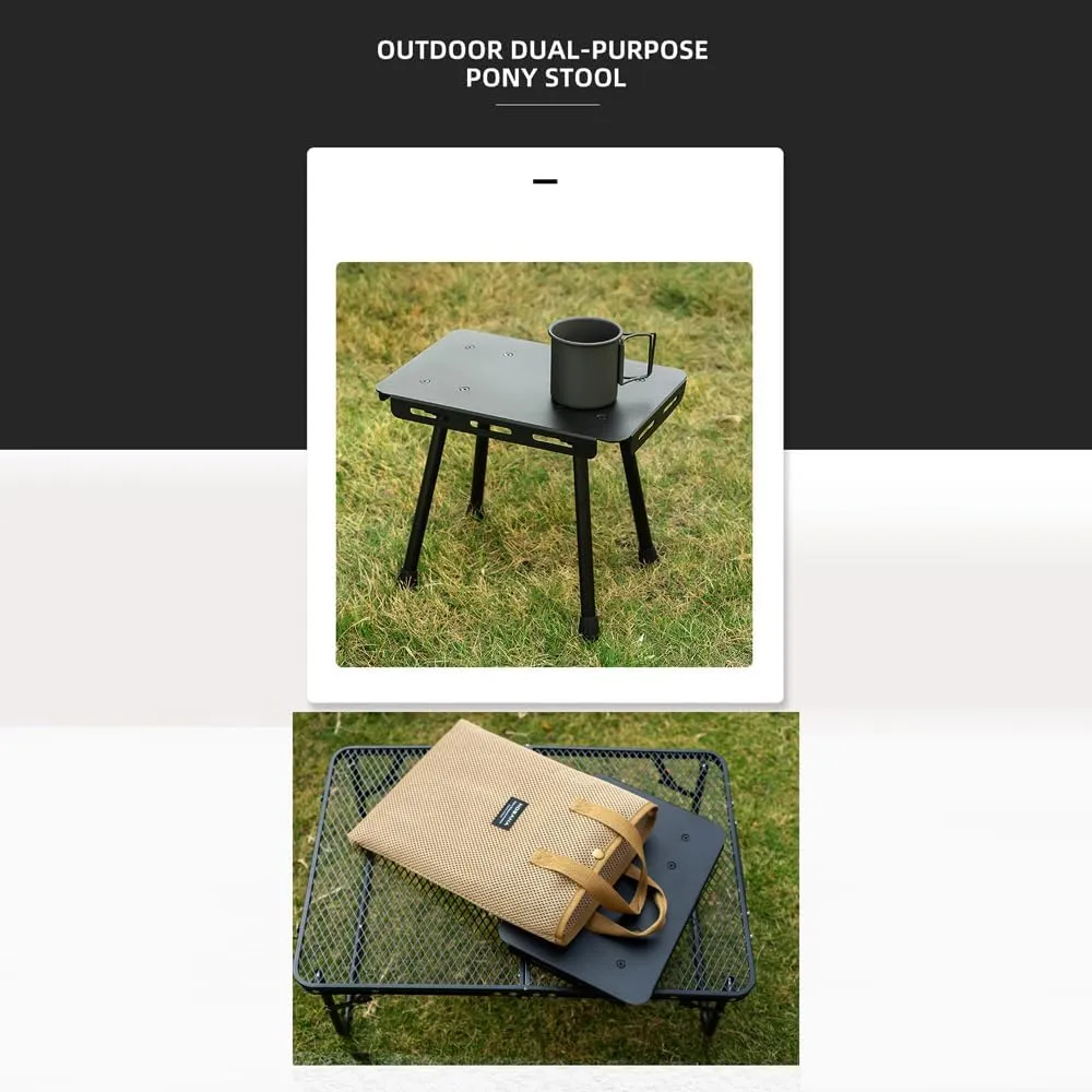 HXBER Outdoor Camping Portable Foldable Table Compact Detachable Teapoy Aluminum Alloy Fishing Stool Garden Picnic Rest Stool, Black