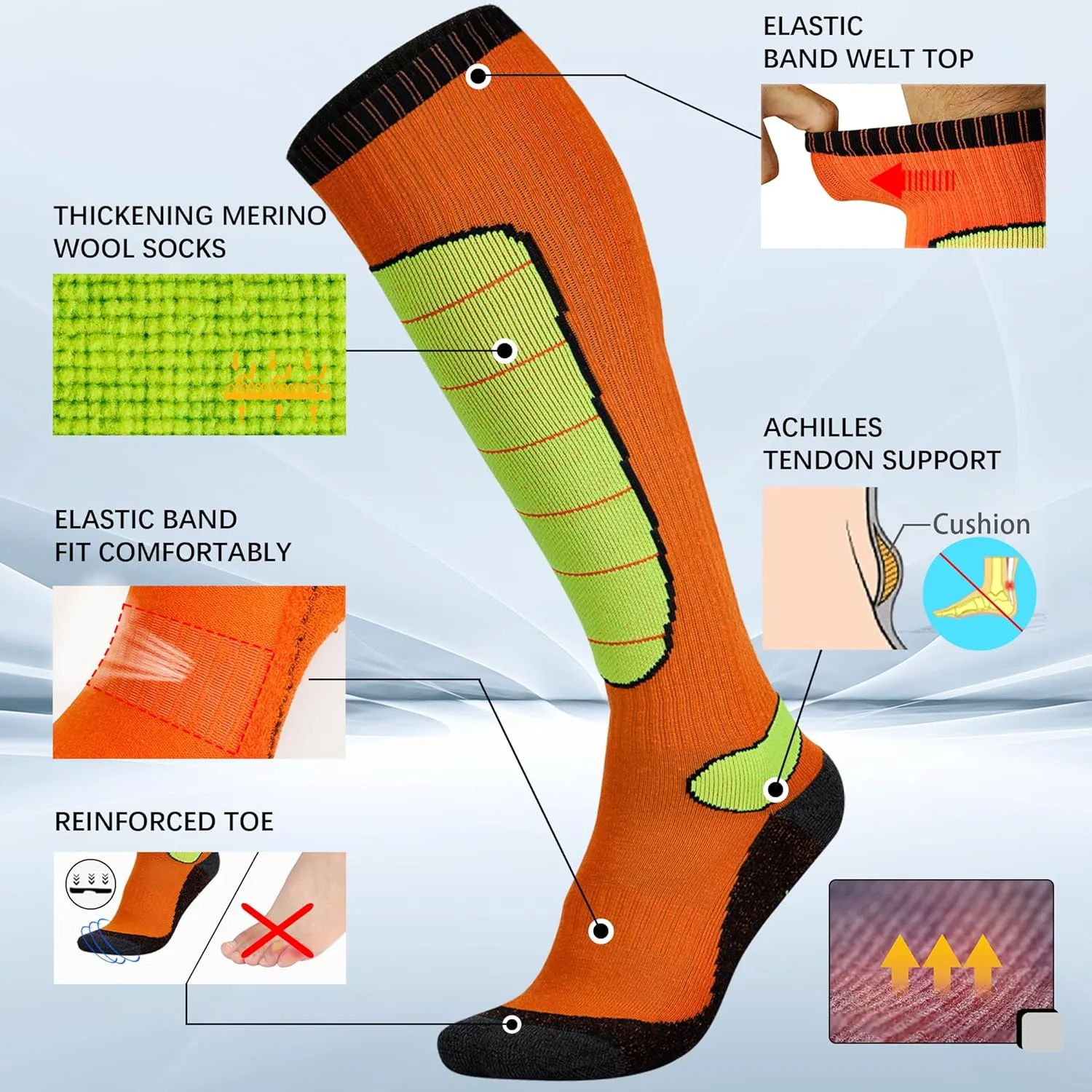 Hylaea Merino Wool Ski Socks, Cold Weather Socks for Snowboarding, Snow, Winter, Thermal Knee-high Warm Socks, Hunting