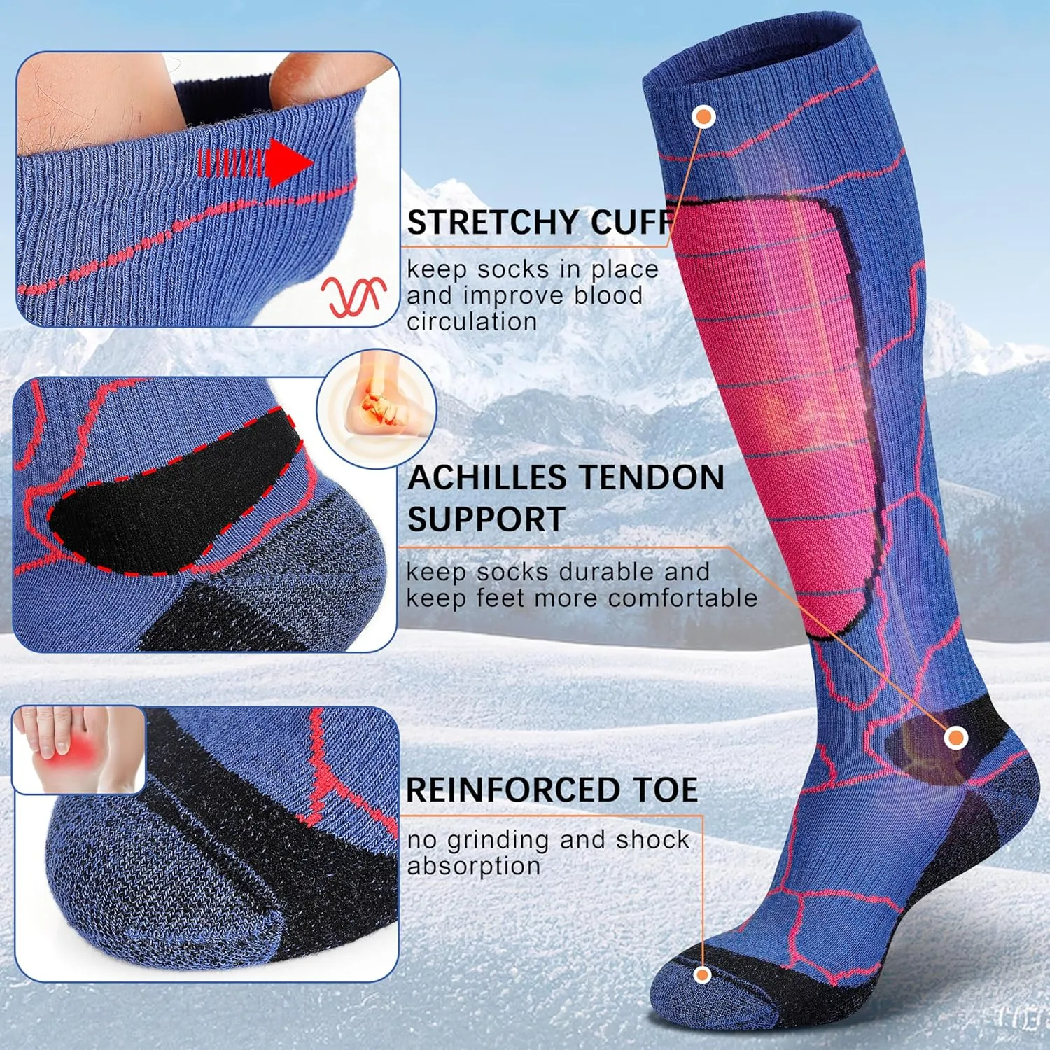 Hylaea Merino Wool Ski Socks, Cold Weather Socks for Snowboarding, Snow, Winter, Thermal Knee-high Warm Socks, Hunting